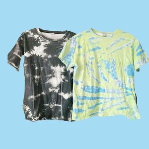 TIE DYE 2 Black White & Blue Green Women's Medium Short Sleeve Cotton T-Shirts